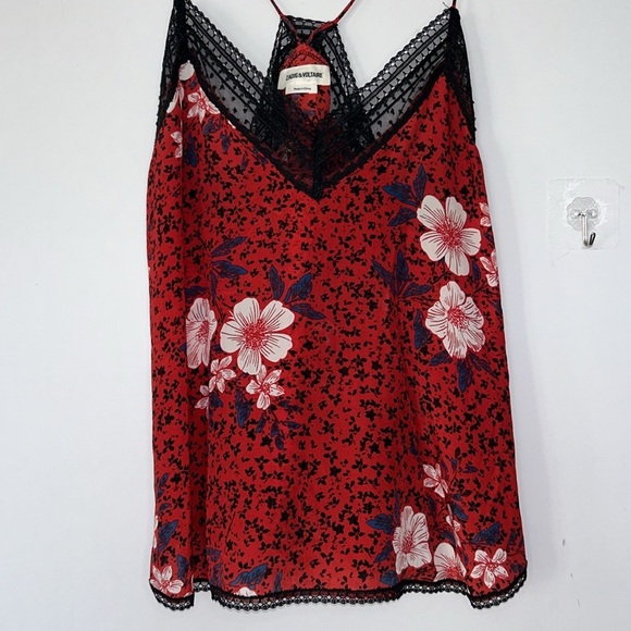 Zadig & Voltaire Christy Pensee Silk Floral Lace Trim Camisole - Picture 7 of 10